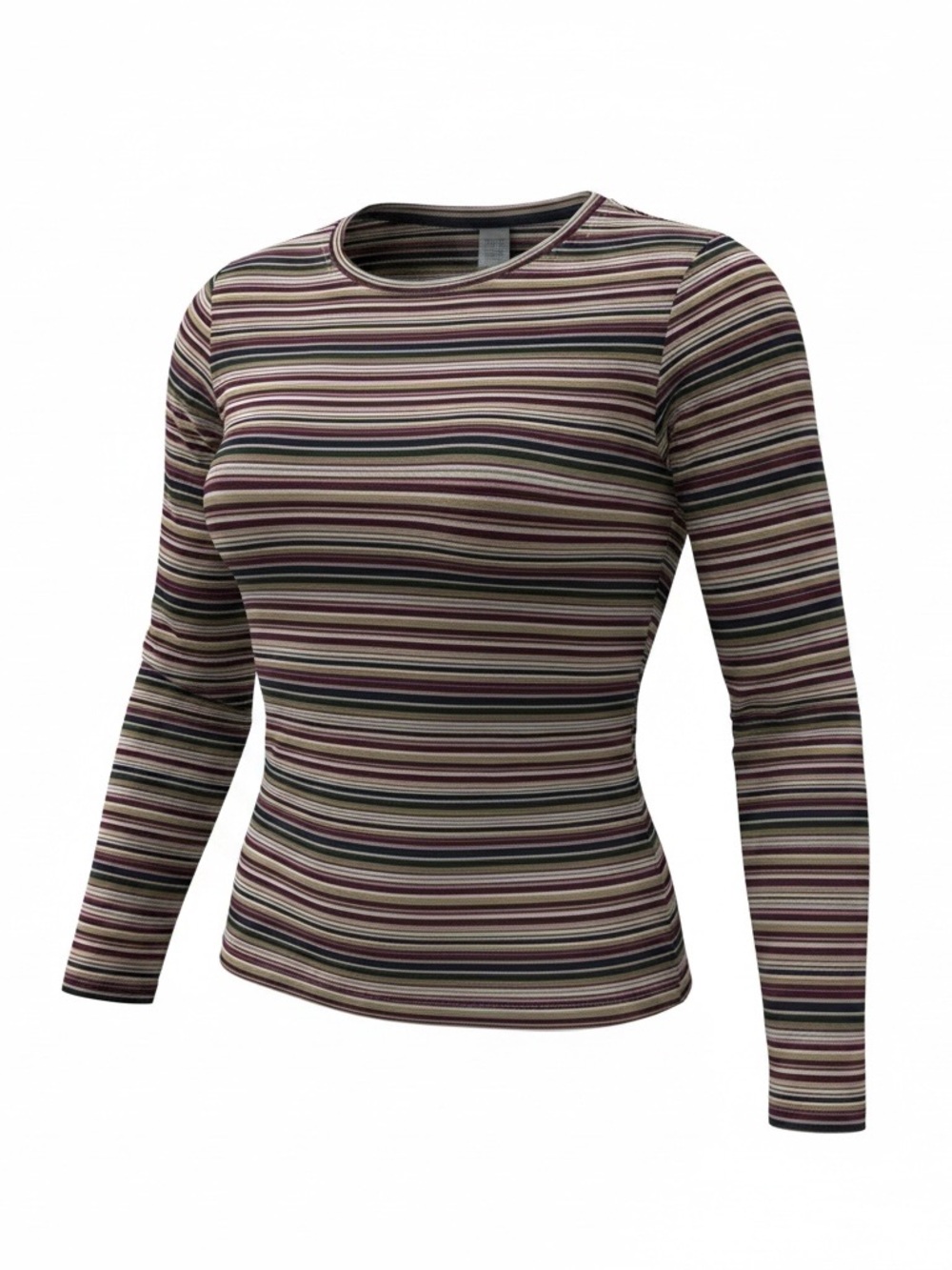 Eddie Bauer Multi-Striped Long-Sleeve Crewneck Top - Purple , Cream